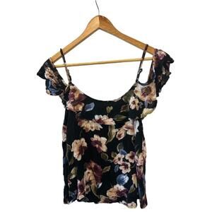 Floral Ruffle Sleeve Blouse - Black and Purple